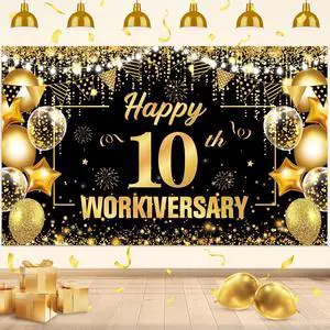 10 Year Work Anniversary Decorations Happy 10th Workiversary Banner Black Gold Happy 10th Workiversary Backdrop Employee Appreciation 10 Year Work Anniversary Decor for Employee Boss 10 Year Work Anniversary Decorations Happy 10th Workiversary Banner Black Gold Happy 10th Workiversary Backdrop Employee Appreciation 10 Year Work Anniversary Decor for Employee Boss