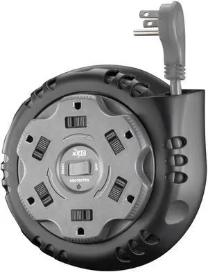 6-Outlet Surge Twist Cord Reel Retractable Power Strip Surge Protector, 1085J Surge Protection, 8ft 14/3 Retractable Extension Cord, 3-Prong Low-Profile Flat Plug, UL/ETL Certified, Gray 6-Outlet Surge Twist Cord Reel Retractable Power Strip Surge Protector, 1085J Surge Protection, 8ft 14/3 Retractable Extension Cord, 3-Prong Low-Profile Flat Plug, UL/ETL Certified, Gray