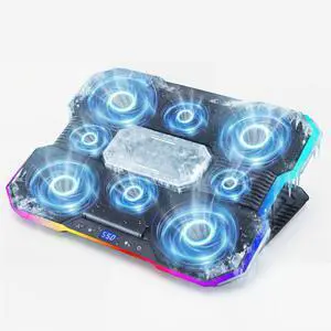 Laptop Cooling Pad with 8-Fan &Thermoelectric Cooler for 15.6-21In Laptops | 5-Speed Independent Control, 10 RGB Lights, 7-Height Adjustable Metal Panel Laptop Cooler Laptop Cooling Pad with 8-Fan &Thermoelectric Cooler for 15.6-21In Laptops | 5-Speed Independent Control, 10 RGB Lights, 7-Height Adjustable Metal Panel Laptop Cooler