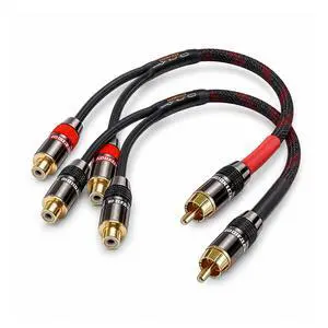 RCA Y Splitter Cable, 1 Male to 2 Female, 1FT, 24K Gold Plated OFC, Shielded RCA Adapter for Subwoofer, Amplifier, Car Audio, Home Theater, 2 Pack RCA Y Splitter Cable, 1 Male to 2 Female, 1FT, 24K Gold Plated OFC, Shielded RCA Adapter for Subwoofer, Amplifier, Car Audio, Home Theater, 2 Pack