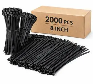 8 Inch Zip Ties Black 2000 Pack, 40 lb Tensile Strength Nylon Cable Ties, UV Resistant Self-Locking Wire Ties for Cable Management, Indoor Outdoor, Garage, Home & Industrial Use 8 Inch Zip Ties Black 2000 Pack, 40 lb Tensile Strength Nylon Cable Ties, UV Resistant Self-Locking Wire Ties for Cable Management, Indoor Outdoor, Garage, Home & Industrial Use