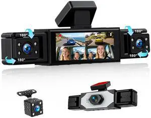 Dash Cam 4 Channel 360° View 1080P Front Rear Left Right Inside Dash Camera for Cars with Reverse Assistance Loop Recording Exposure Compensation Dash Cam 4 Channel 360° View 1080P Front Rear Left Right Inside Dash Camera for Cars with Reverse Assistance Loop Recording Exposure Compensation