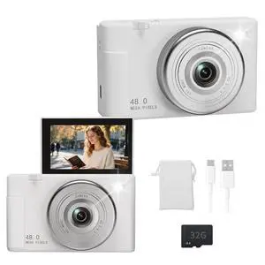 2K Digital Camera with 48MP Multi-Filter 16X Zoom Anti Shake, 3" LCD Screen Compact Vlogging Camera with 32G SD-Card, White 2K Digital Camera with 48MP Multi-Filter 16X Zoom Anti Shake, 3" LCD Screen Compact Vlogging Camera with 32G SD-Card, White