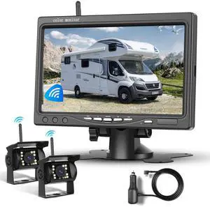 1080P HD Wireless Backup Camera System, 7-inch LCD Monitor with 2 Rearview Camera for Trailer RV Camper Truck Car Bus, DIY Guide Lines, IP68 Waterproof, Night Vision, BSD, 12V-36V 1080P HD Wireless Backup Camera System, 7-inch LCD Monitor with 2 Rearview Camera for Trailer RV Camper Truck Car Bus, DIY Guide Lines, IP68 Waterproof, Night Vision, BSD, 12V-36V