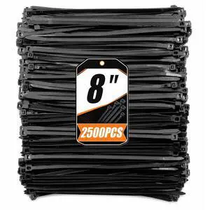 8 Inch Black Zip Ties 2500 Pack Heavy Duty 60LBS UV Resistant | Cable Ties Nylon PA66 Long Wire Ties for Garden Outdoor Fencing and Home Organizing 8 Inch Black Zip Ties 2500 Pack Heavy Duty 60LBS UV Resistant | Cable Ties Nylon PA66 Long Wire Ties for Garden Outdoor Fencing and Home Organizing