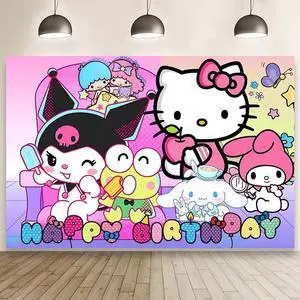 Kawaii And Friends Birthday Decorations Happy Birthday Banner Backdrop for Kids Birthday Party Supplies (5x3ft) Kawaii And Friends Birthday Decorations Happy Birthday Banner Backdrop for Kids Birthday Party Supplies (5x3ft)
