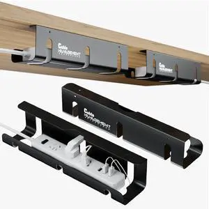 Under Desk Cable Management Tray, 2-Pack 16" Cable Organizer | No-Drill Clamp & Screw Mount, Cable Hider, Cord Organizer for Desk, Power Strip Holder, Aluminum Alloy, Holds 15lbs Under Desk Cable Management Tray, 2-Pack 16" Cable Organizer | No-Drill Clamp & Screw Mount, Cable Hider, Cord Organizer for Desk, Power Strip Holder, Aluminum Alloy, Holds 15lbs