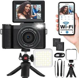 5K Digital Camera with WiFi 64MP Vlogging Camera for YouTube | Autofocus, Flip Screen, Webcam Function, Photography cameras for beginners with Selfie Light, Mini Tripod, Batteries 5K Digital Camera with WiFi 64MP Vlogging Camera for YouTube | Autofocus, Flip Screen, Webcam Function, Photography cameras for beginners with Selfie Light, Mini Tripod, Batteries