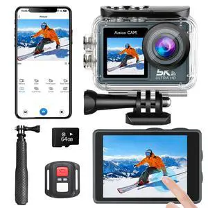 Action Camera 5K 30FPS 20MP Waterproof Camera 100FT Underwater EIS Sports Cam with Touch Screen, 170° Wide Angle, Remote Control, WiFi, 5X Zoom for Snorkeling, Diving, Cycling, and Vlogging Action Camera 5K 30FPS 20MP Waterproof Camera 100FT Underwater EIS Sports Cam with Touch Screen, 170° Wide Angle, Remote Control, WiFi, 5X Zoom for Snorkeling, Diving, Cycling, and Vlogging
