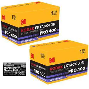 Kodak Ektacolor Pro 400 Color Negative Film (35mm Roll Film, 36 Exposures) - 2-Pack with Microfiber Cleaning Cloth Kodak Ektacolor Pro 400 Color Negative Film (35mm Roll Film, 36 Exposures) - 2-Pack with Microfiber Cleaning Cloth