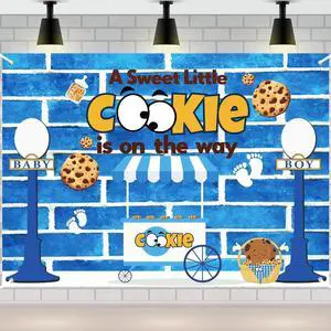 A Sweet Little Cookie is On The Way Backdrop, Cookie Baby Shower Decorations for Boy, Blue Cookie Theme Party Banner Background for Dessert Table, Photo Booth, 5x7FT A Sweet Little Cookie is On The Way Backdrop, Cookie Baby Shower Decorations for Boy, Blue Cookie Theme Party Banner Background for Dessert Table, Photo Booth, 5x7FT