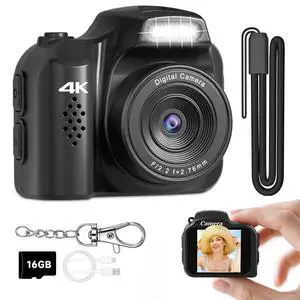 4K Keychain Camera, 64MP Vintage Pocket Retro Digital Camera | LED Light, Retro Mini Sized Camera for Kids, Teens, Adults, and Photography Beginners with 16 GB SD Card, Black 4K Keychain Camera, 64MP Vintage Pocket Retro Digital Camera | LED Light, Retro Mini Sized Camera for Kids, Teens, Adults, and Photography Beginners with 16 GB SD Card, Black
