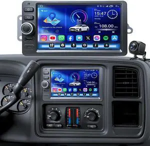 4 + 64G Android 15 Car Radio for Chevy Silverado 2003-2006: QLED HD Touch Screen Stereo with Wireless CarPlay Android Auto - 5G WiFi Bluetooth GPS 1080P Backup Camera FM SWC 4 + 64G Android 15 Car Radio for Chevy Silverado 2003-2006: QLED HD Touch Screen Stereo with Wireless CarPlay Android Auto - 5G WiFi Bluetooth GPS 1080P Backup Camera FM SWC