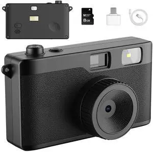 Vintage Digital Camera, Reusable 12MP Screen Free Retro Digital Camera | Unlimited DIY Filters, OTG STransfer & Flash Light for Summer Camp with 8GB Micro SD Card, OTG Adapter & Type-C CableBlack Vintage Digital Camera, Reusable 12MP Screen Free Retro Digital Camera | Unlimited DIY Filters, OTG STransfer & Flash Light for Summer Camp with 8GB Micro SD Card, OTG Adapter & Type-C CableBlack