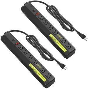 20 Amp Power Strip Surge Protector 4800J 2 Pack, Heavy Duty 6 Outlet Metal Multi Angle Mount, Wide Spaced 6-20R T-Slot with Circuit Breaker,12 Gauge Extension Cord 6ft 20 Amp Power Strip Surge Protector 4800J 2 Pack, Heavy Duty 6 Outlet Metal Multi Angle Mount, Wide Spaced 6-20R T-Slot with Circuit Breaker,12 Gauge Extension Cord 6ft