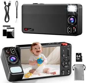 Digital Camera, 4K 64MP Cameras for Photography, 270°Flip Screen Vlogging Camera, Autofocus, Flash, 18X Zoom, 2 Batteries, 64GB Card, Point and Shoot Digital Cameras for Kids Teens, Black Digital Camera, 4K 64MP Cameras for Photography, 270°Flip Screen Vlogging Camera, Autofocus, Flash, 18X Zoom, 2 Batteries, 64GB Card, Point and Shoot Digital Cameras for Kids Teens, Black
