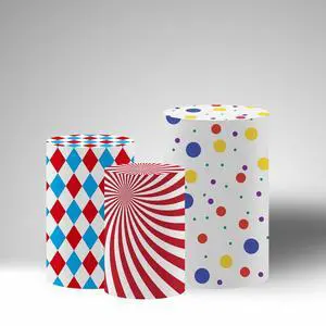 Circus Theme Birthday Party Cylinder Fabric Covers, Set of 3,Elastic Spandex,Baby Shower Decoration Props (Circus,Small-Set of 3) Circus Theme Birthday Party Cylinder Fabric Covers, Set of 3,Elastic Spandex,Baby Shower Decoration Props (Circus,Small-Set of 3)