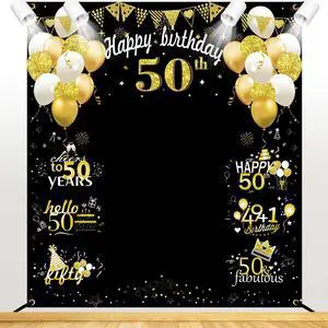 Large 50th Birthday Decorations, Big 50 Birthday Banner for Women Men | Black Gold Funny Fifty Years Bday Photo Booth Props Party Supplies for Outdoor Indoor Large 50th Birthday Decorations, Big 50 Birthday Banner for Women Men | Black Gold Funny Fifty Years Bday Photo Booth Props Party Supplies for Outdoor Indoor