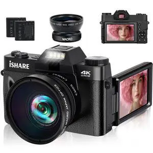 4K 56MP Vlogging Camera for YouTube, 16X Zoom Anti-Shake for Beginners | 3" flip screen, Wide-angle and Macro lenses, 2 batteries, Compact Point and Shoot, for YouTube, Travel, Teens, Students 4K 56MP Vlogging Camera for YouTube, 16X Zoom Anti-Shake for Beginners | 3" flip screen, Wide-angle and Macro lenses, 2 batteries, Compact Point and Shoot, for YouTube, Travel, Teens, Students