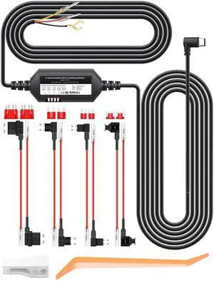 Hardwire Kit for Dash Cam, 24/7 Parking Mode Type-C Cable | Converts 12-24V to 5V/2.5A, 11.5ft Length, Low Voltage Cut-Off Protection, Built-in Circuit Fuses for Car Front/Rear Camera Hardwire Kit for Dash Cam, 24/7 Parking Mode Type-C Cable | Converts 12-24V to 5V/2.5A, 11.5ft Length, Low Voltage Cut-Off Protection, Built-in Circuit Fuses for Car Front/Rear Camera