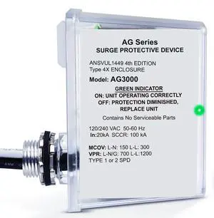 AG3000 HVAC Surge Protector 120/240V, 3-Mode Mini Split Surge Protective Device with TPMOV Technology, Type 4X Watertight Enclosure Lightning & Surge Protection for AC, Furnace, HVAC Equipment AG3000 HVAC Surge Protector 120/240V, 3-Mode Mini Split Surge Protective Device with TPMOV Technology, Type 4X Watertight Enclosure Lightning & Surge Protection for AC, Furnace, HVAC Equipment