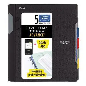 Advance Spiral Notebook + Study App, 5 Subject, College Ruled Paper, 8-1/2" x 11", 200 Sheets, Spiral Guard, Movable Tabbed Dividers, Black (73144) Advance Spiral Notebook + Study App, 5 Subject, College Ruled Paper, 8-1/2" x 11", 200 Sheets, Spiral Guard, Movable Tabbed Dividers, Black (73144)
