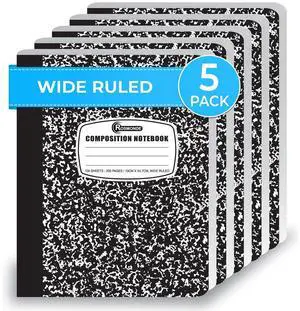 Composition Notebook Wide Ruled 5 Pack, 200 Pages (100 Sheets), 9-3/4 x 7-1/2, Back to School Supplies, Notebooks for School, Office Supplies, Notebooks for Work, Wide Ruled Notebook Composition Notebook Wide Ruled 5 Pack, 200 Pages (100 Sheets), 9-3/4 x 7-1/2, Back to School Supplies, Notebooks for School, Office Supplies, Notebooks for Work, Wide Ruled Notebook