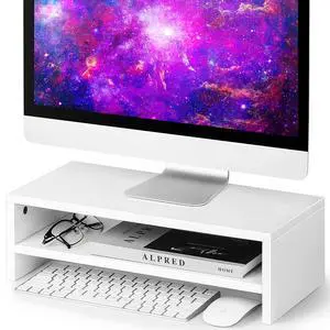 White Monitor Stand Riser for Desk,2 Tiers Wood Desk Shelf Computer Screen Stand with Storage for Desktop Laptop/Screen/TV/PC/Printer,Multifunctional Desktop Organizer 16.5 x 7.8 x 5.2 inch White Monitor Stand Riser for Desk,2 Tiers Wood Desk Shelf Computer Screen Stand with Storage for Desktop Laptop/Screen/TV/PC/Printer,Multifunctional Desktop Organizer 16.5 x 7.8 x 5.2 inch
