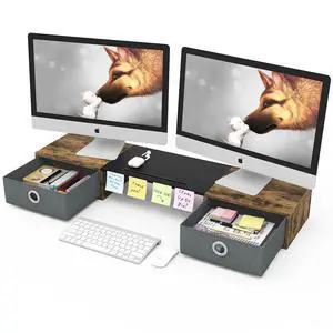 Dual Monitor Stand Riser with Two Drawers, Extra Large Storage Monitor Stand for 2 Monitors, Desktop Organizer Stand Storage for Computer,Laptop,Screen,Printer,TV Dual Monitor Stand Riser with Two Drawers, Extra Large Storage Monitor Stand for 2 Monitors, Desktop Organizer Stand Storage for Computer,Laptop,Screen,Printer,TV