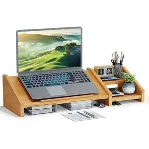 Bamboo Laptop Stand for Desk with Storage Computer Monitor Riser Bamboo Laptop Stand for Desk with Storage Computer Monitor Riser