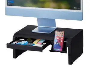 Konnect Adjustable Monitor Riser with Drawer & Cell Phone Holder, Laptop Stand for Desk, 4 Height Levels, Cable Management & Rubber Feet Konnect Adjustable Monitor Riser with Drawer & Cell Phone Holder, Laptop Stand for Desk, 4 Height Levels, Cable Management & Rubber Feet