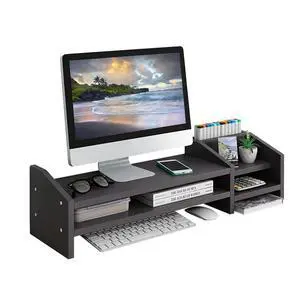Computer Monitor Riser, 2 Tier Wooden Stand With Two Layer Storage Rack, Black Desktop Organizer for PC/Laptop, Home & Office Computer Monitor Riser, 2 Tier Wooden Stand With Two Layer Storage Rack, Black Desktop Organizer for PC/Laptop, Home & Office