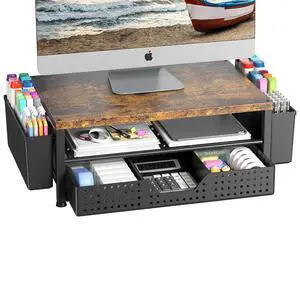 Monitor Riser, Laptop Stand for Desk, Office Desk Organizer and Accessories, Computer Monitor Stand, Desktop Shelf with Drawer and Pen Holder, Printer Stand for Home, Office, Dorm (Brown) Monitor Riser, Laptop Stand for Desk, Office Desk Organizer and Accessories, Computer Monitor Stand, Desktop Shelf with Drawer and Pen Holder, Printer Stand for Home, Office, Dorm (Brown)