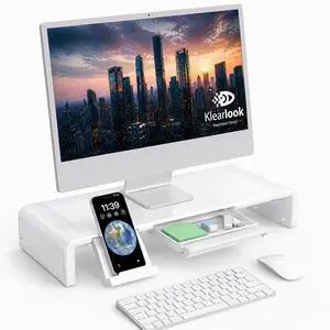 Monitor Stand Riser, Klearlook Foldable, Height Adjustable Computer Stand, Desk Shelf Riser with Storage Drawer &Tablet Phone Stand for Desktop, Laptop (White) Monitor Stand Riser, Klearlook Foldable, Height Adjustable Computer Stand, Desk Shelf Riser with Storage Drawer &Tablet Phone Stand for Desktop, Laptop (White)