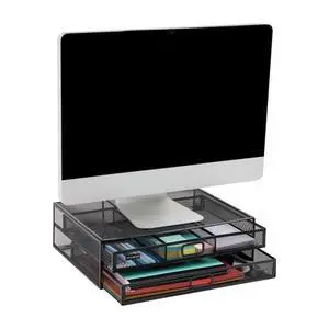 Monitor Stand, Ventilated Laptop Riser, Storage Drawer, Office, Metal Mesh, Black Monitor Stand, Ventilated Laptop Riser, Storage Drawer, Office, Metal Mesh, Black