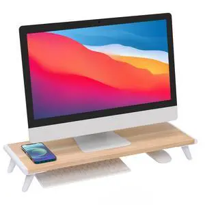 Monitor Stand Riser for Desk, 22.4" x 8.3" Larger Computer Stand for Laptop, PC, Printer, Sturdy Desktop Computer Shelf with Non-Skid Rubber, Home Office, Natural Wood Monitor Stand Riser for Desk, 22.4" x 8.3" Larger Computer Stand for Laptop, PC, Printer, Sturdy Desktop Computer Shelf with Non-Skid Rubber, Home Office, Natural Wood