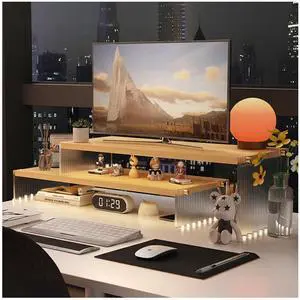 Adjustable Monitor Stand Riser with Acrylic Legs19.3" Length Dual Monitor Stand for Desk2-Tier Wood Desktop Organizer for Computer, Laptop, Printer & PCModern Aesthetic Desk Shelf(wood-wavy) Adjustable Monitor Stand Riser with Acrylic Legs19.3" Length Dual Monitor Stand for Desk2-Tier Wood Desktop Organizer for Computer, Laptop, Printer & PCModern Aesthetic Desk Shelf(wood-wavy)