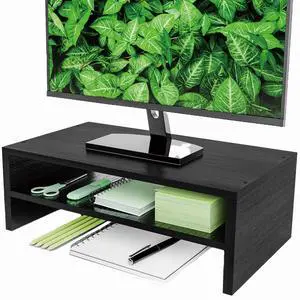 Monitor Stand Riser, 2 Tier Wood Office Desk Storage Organizer for Laptop, Computer, Black Monitor Stand Riser, 2 Tier Wood Office Desk Storage Organizer for Laptop, Computer, Black