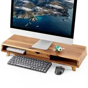 Acacia Wood Monitor Stand with Drawer - Wooden Monitor Riser for Desk - Computer Monitor Stand for Desk - Multi-Purpose Desktop Storage Stand for Computer; Laptop; Printer; TV - 24.4 " x 8" x 5" Acacia Wood Monitor Stand with Drawer - Wooden Monitor Riser for Desk - Computer Monitor Stand for Desk - Multi-Purpose Desktop Storage Stand for Computer; Laptop; Printer; TV - 24.4 " x 8" x 5"