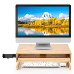 Wood Monitor Stand Riser Organizer for Desk Top with Storage Drawer & Phone Holder,Bamboo Monitor Stand with Keyboard Tray, Non Slip Desk Riser, Desk stand for computer monitor Wood Monitor Stand Riser Organizer for Desk Top with Storage Drawer & Phone Holder,Bamboo Monitor Stand with Keyboard Tray, Non Slip Desk Riser, Desk stand for computer monitor