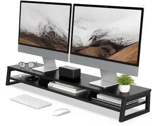 Dual Monitor Stand for Desk, 42.5in Large Monitor Riser for 2 Monitors, 2 Tier Computer Office Desk Top Shelf, Desktop Storage Stand for Laptop, PC, Computer, Printer Dual Monitor Stand for Desk, 42.5in Large Monitor Riser for 2 Monitors, 2 Tier Computer Office Desk Top Shelf, Desktop Storage Stand for Laptop, PC, Computer, Printer