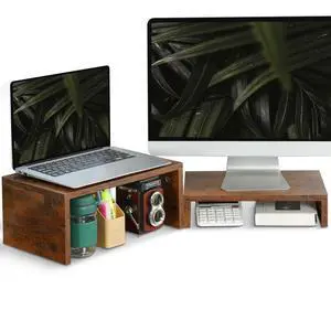 2 Pack Monitor Stand Riser Rustic Brown,Wood 2 Tier Adjustable Monitor Stand Dual Monitor Riser for 2 Monitors/Laptop/PC Computer Stand Desktop Space Saver 2 Pack Monitor Stand Riser Rustic Brown,Wood 2 Tier Adjustable Monitor Stand Dual Monitor Riser for 2 Monitors/Laptop/PC Computer Stand Desktop Space Saver