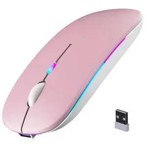 Wireless Bluetooth Mouse, Rechargeable, LED, Silent, Ultra-thin Design (Bluetooth 5.2 and 2.4GHz USB Receiver) | Portable Computer Mouse for Laptops, iPads, MacBooks and Apple Devices (Pink) Wireless Bluetooth Mouse, Rechargeable, LED, Silent, Ultra-thin Design (Bluetooth 5.2 and 2.4GHz USB Receiver) | Portable Computer Mouse for Laptops, iPads, MacBooks and Apple Devices (Pink)