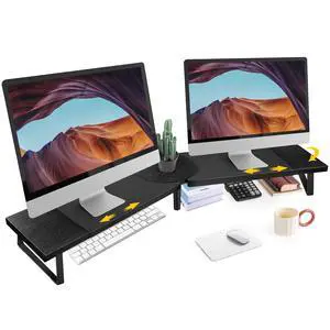 Dual-Monitor Stand for Desk - Large Adjustable Length and Angle Riser for 2 Monitors, Double Computer Desktop Organizer, Shelf for TV, Laptop, Printer Dual-Monitor Stand for Desk - Large Adjustable Length and Angle Riser for 2 Monitors, Double Computer Desktop Organizer, Shelf for TV, Laptop, Printer