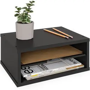 File Organizer, 2-Tier Document Paper Sorter, Stackable Wood Desk Organizer Mail Holder, Monitor Stand with Storage Shelves, Black File Organizer, 2-Tier Document Paper Sorter, Stackable Wood Desk Organizer Mail Holder, Monitor Stand with Storage Shelves, Black