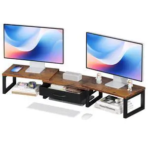 Desk Organizers and Accessories, Dual Monitor Stand Riser with Drawer, Computer Monitor Stand, Adjustable Desk Shelf for PC Laptop Printer TV, Brown Desk Organizers and Accessories, Dual Monitor Stand Riser with Drawer, Computer Monitor Stand, Adjustable Desk Shelf for PC Laptop Printer TV, Brown