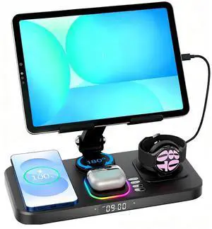 30W Tablet Wireless Charger for Samsung, Foldable Android Charging Station with Clock Display with 7-Color Light, Wireless Watch Charger for S25, Only Compatible Samsung Watch, Galaxy Buds3 Pro(Black) 30W Tablet Wireless Charger for Samsung, Foldable Android Charging Station with Clock Display with 7-Color Light, Wireless Watch Charger for S25, Only Compatible Samsung Watch, Galaxy Buds3 Pro(Black)