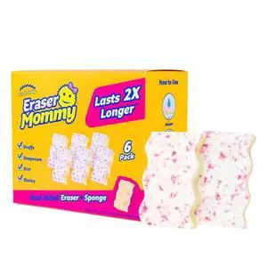 Eraser Mommy Sponges 45x - Water-Activated Cleaning Sponge with FlexTexture Scrubbing Gems - 3-in-1 Erase, Scrub, Wipe Tool for Walls, Doors, Baseboards, Hard Surfaces (6 Count) Eraser Mommy Sponges 45x - Water-Activated Cleaning Sponge with FlexTexture Scrubbing Gems - 3-in-1 Erase, Scrub, Wipe Tool for Walls, Doors, Baseboards, Hard Surfaces (6 Count)