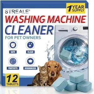 Washing Machine Cleaner Tablets for Pet Owners -12Pack, Deep Clean Descaler,Tackles Cat &Dog Hair,Freshens Odors &Laundry Detergent Residue,Septic Safe,HE Top &Front Load Washer -6Month Supply Washing Machine Cleaner Tablets for Pet Owners -12Pack, Deep Clean Descaler,Tackles Cat &Dog Hair,Freshens Odors &Laundry Detergent Residue,Septic Safe,HE Top &Front Load Washer -6Month Supply