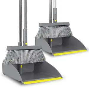 2-Pack Broom and Dustpan Combo Set, 48" Long Adjustable Handle Stand Up Dustpan with Self-Cleaning Teeth, Ideal for Home, Office, Kitchen, Indoor & Outdoor Use, Grey 2-Pack Broom and Dustpan Combo Set, 48" Long Adjustable Handle Stand Up Dustpan with Self-Cleaning Teeth, Ideal for Home, Office, Kitchen, Indoor & Outdoor Use, Grey